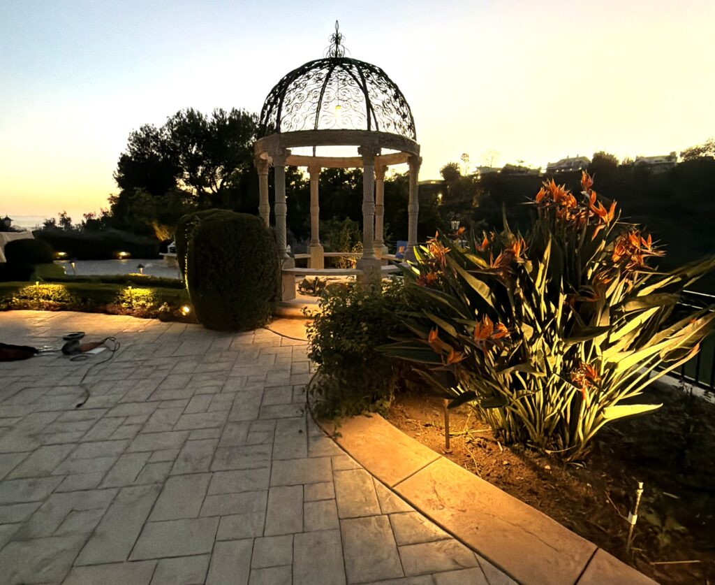 planned outdoor lighting layout with pathways and accent lights